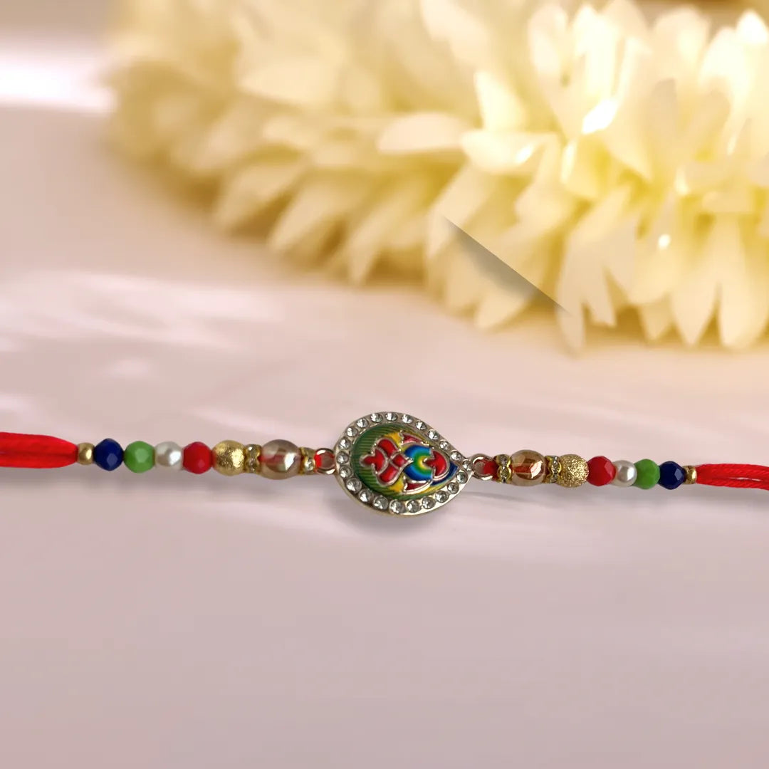 Thewa Design Meena and Beaded Work Rakhi