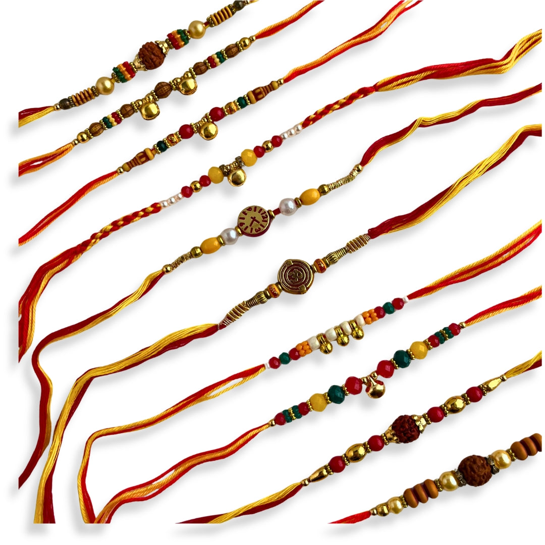 Set of 10 Mauli Rudraksha Rakhi