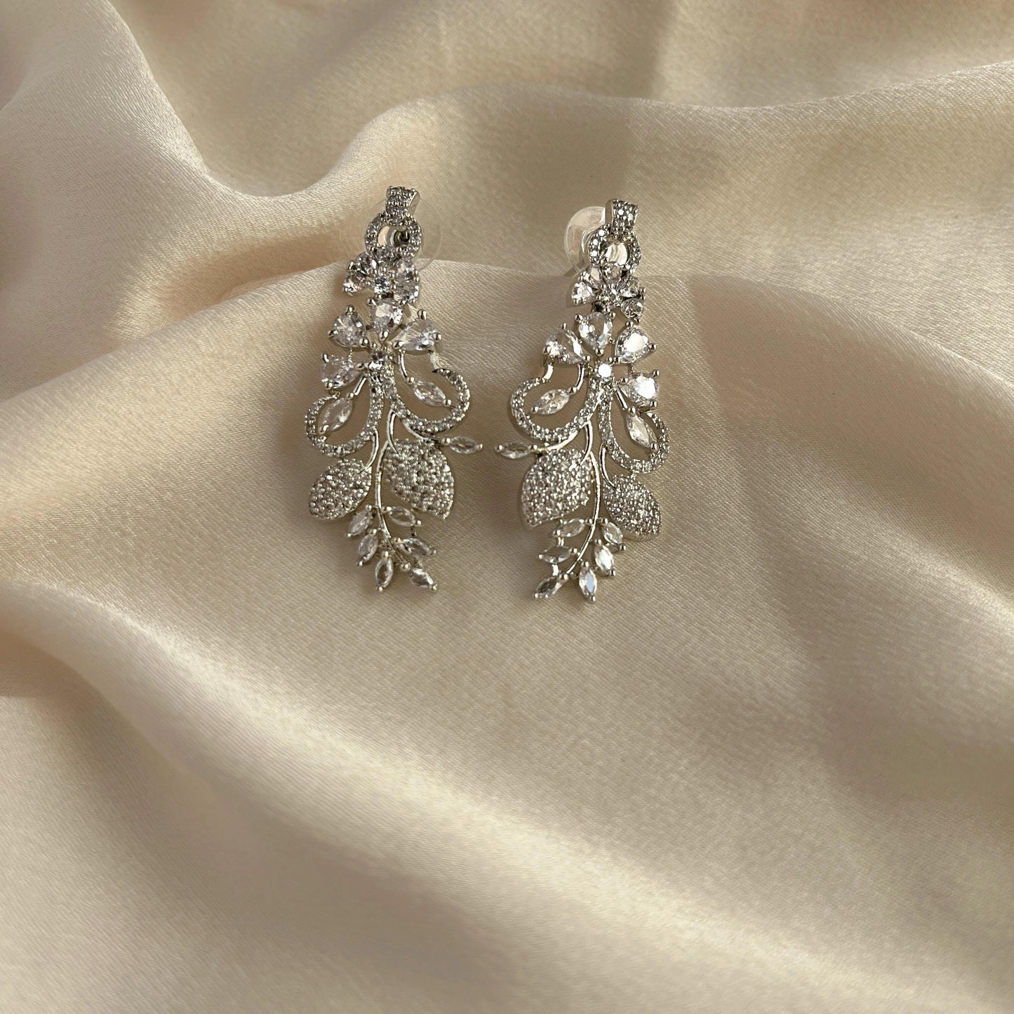 Silver Plated Cubic Zirconia Earrings-10020 - Jewelit