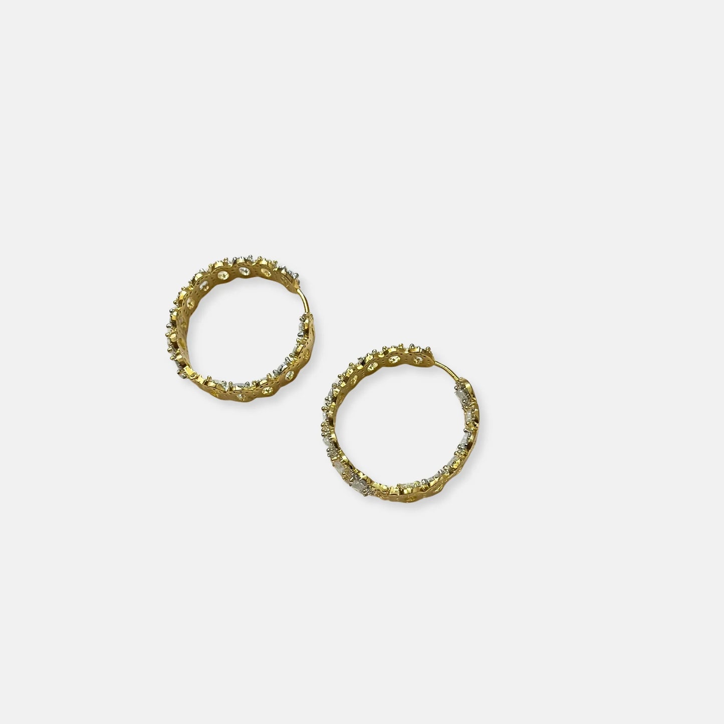 Cubic Zirconia Dual Tone Hoop Earrings-10051