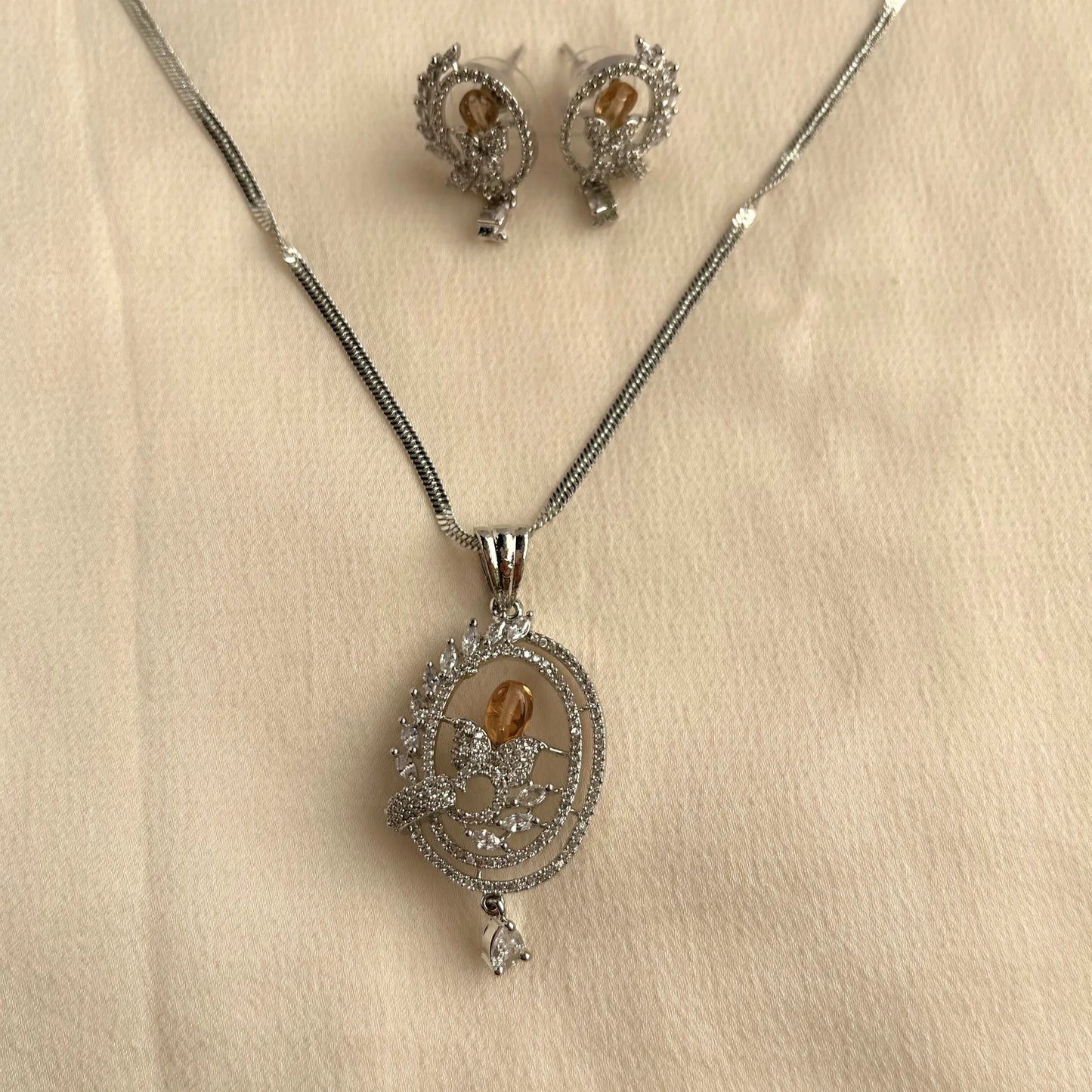 Champagne Stone CZ Pendant Set With Chain 10008