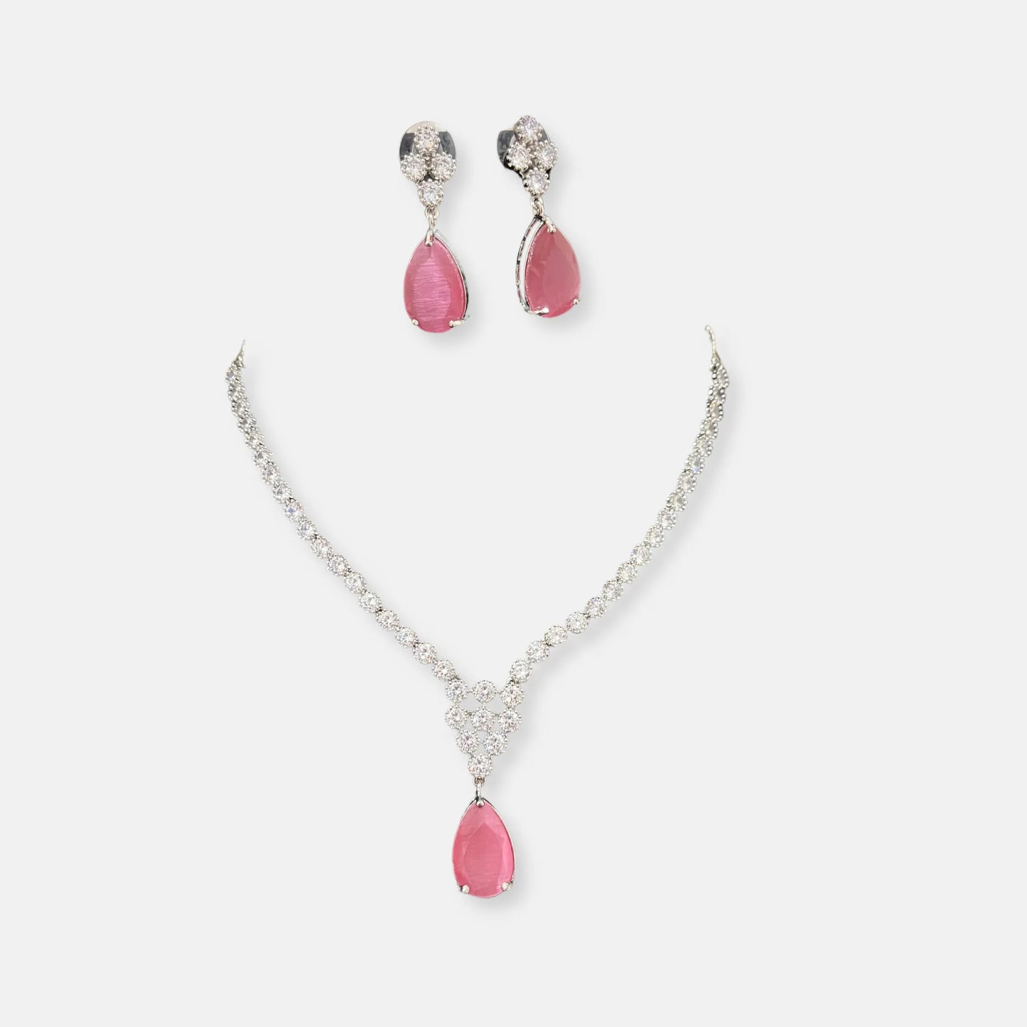 Cubic Zirconia Silver Plated Necklace Set 10029