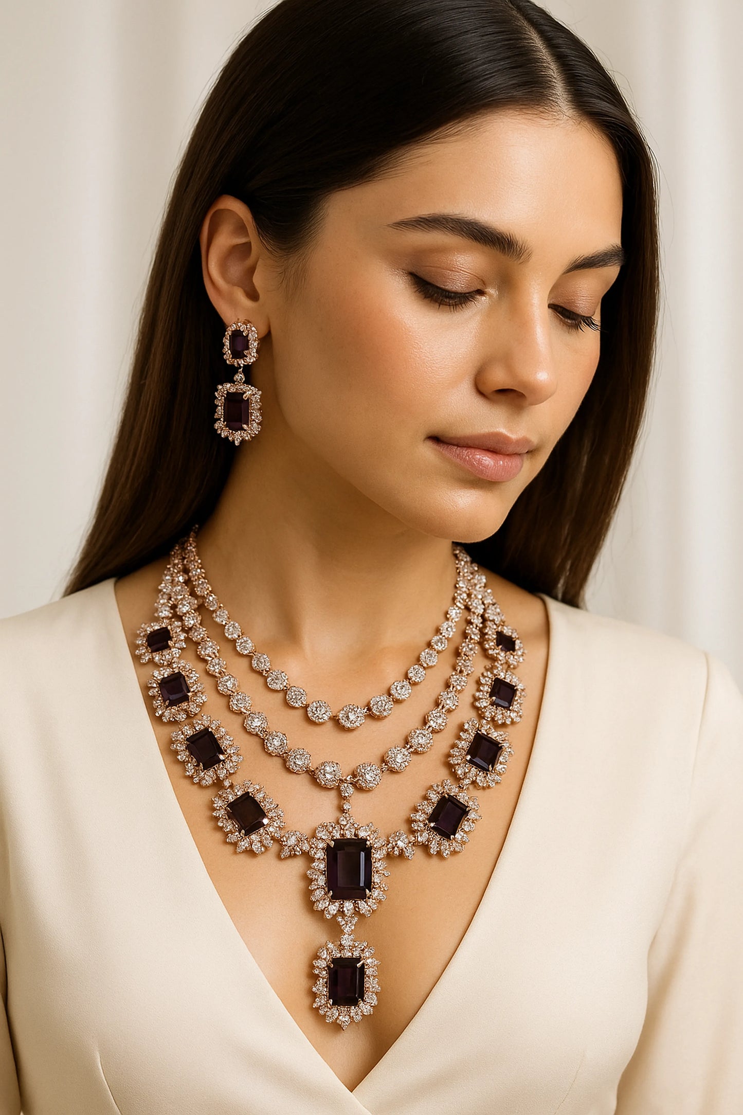 Cubic Zirconia Rose Gold Plated Necklace Set 10032