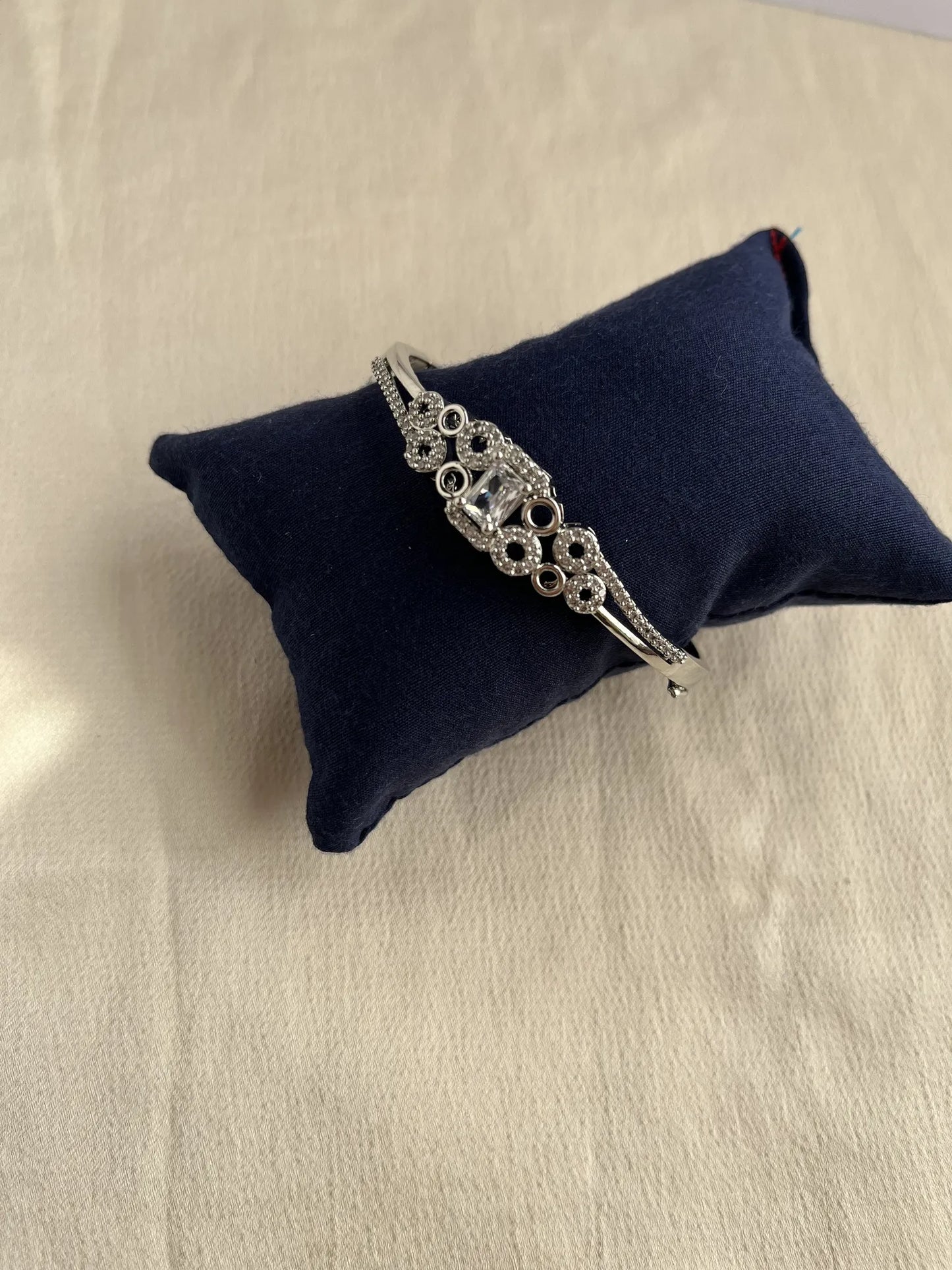 Women Cuff Style Cubic Zirconia Silver Plated Bracelet