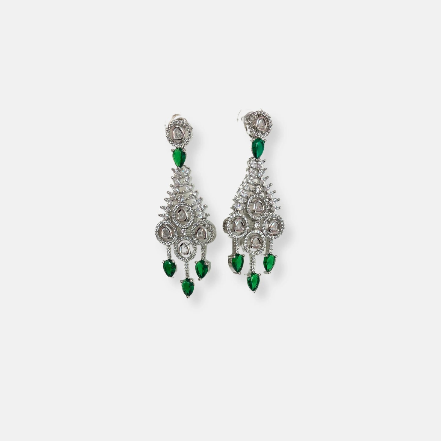 Classic Emerald Waterfall Cubic Zirconia Necklace Set With Danglers