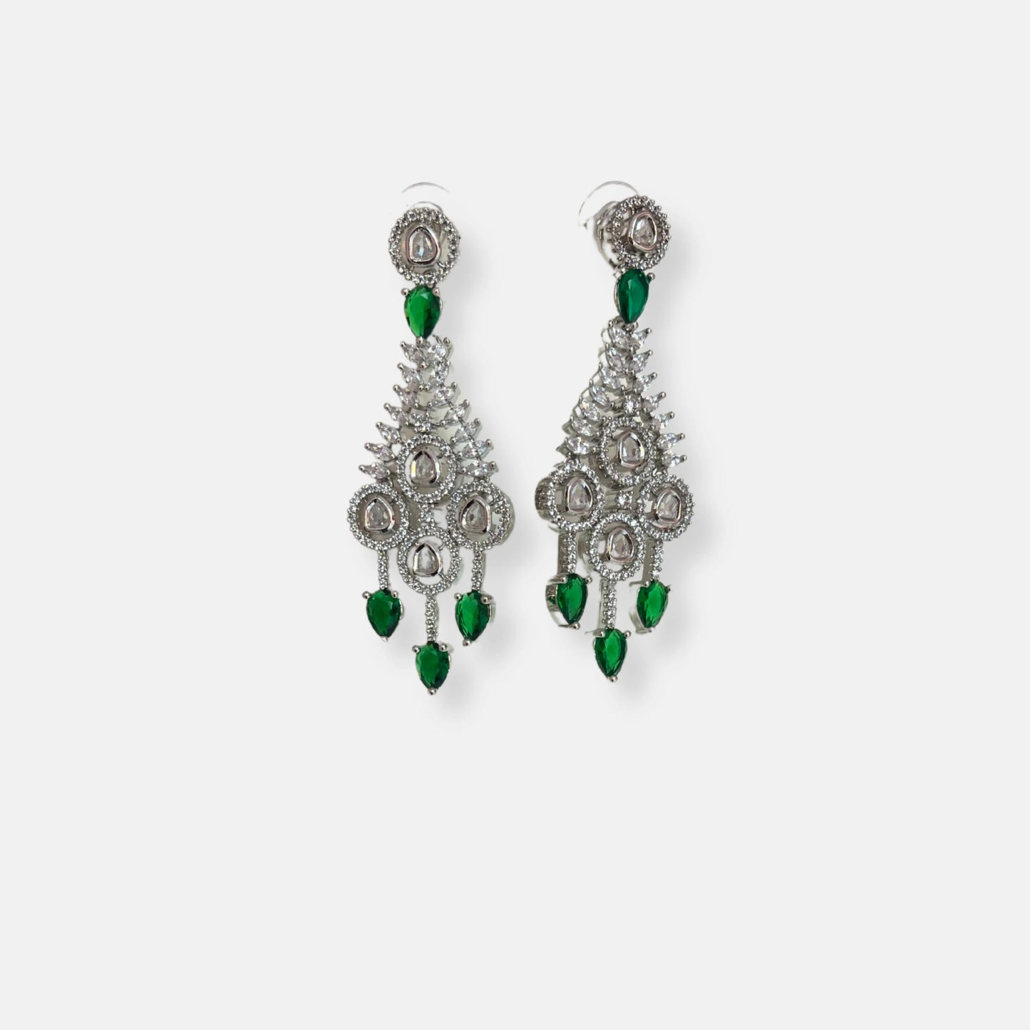 Classic Emerald Waterfall Cubic Zirconia Necklace Set With Danglers