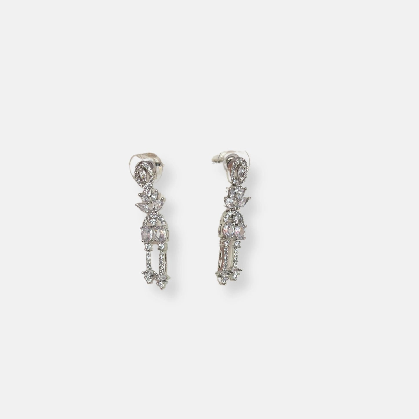 CZ Rhodium Plated Necklace Set With Earrings