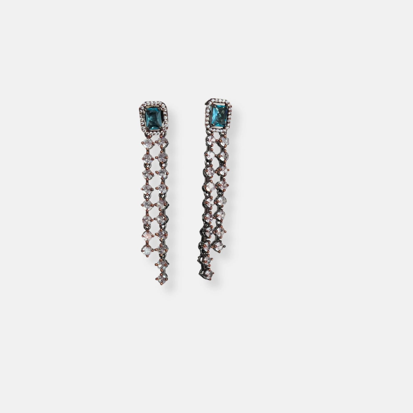 Jewelit Double Layered Aqua Necklace Set in Black Polish And Rose Gold