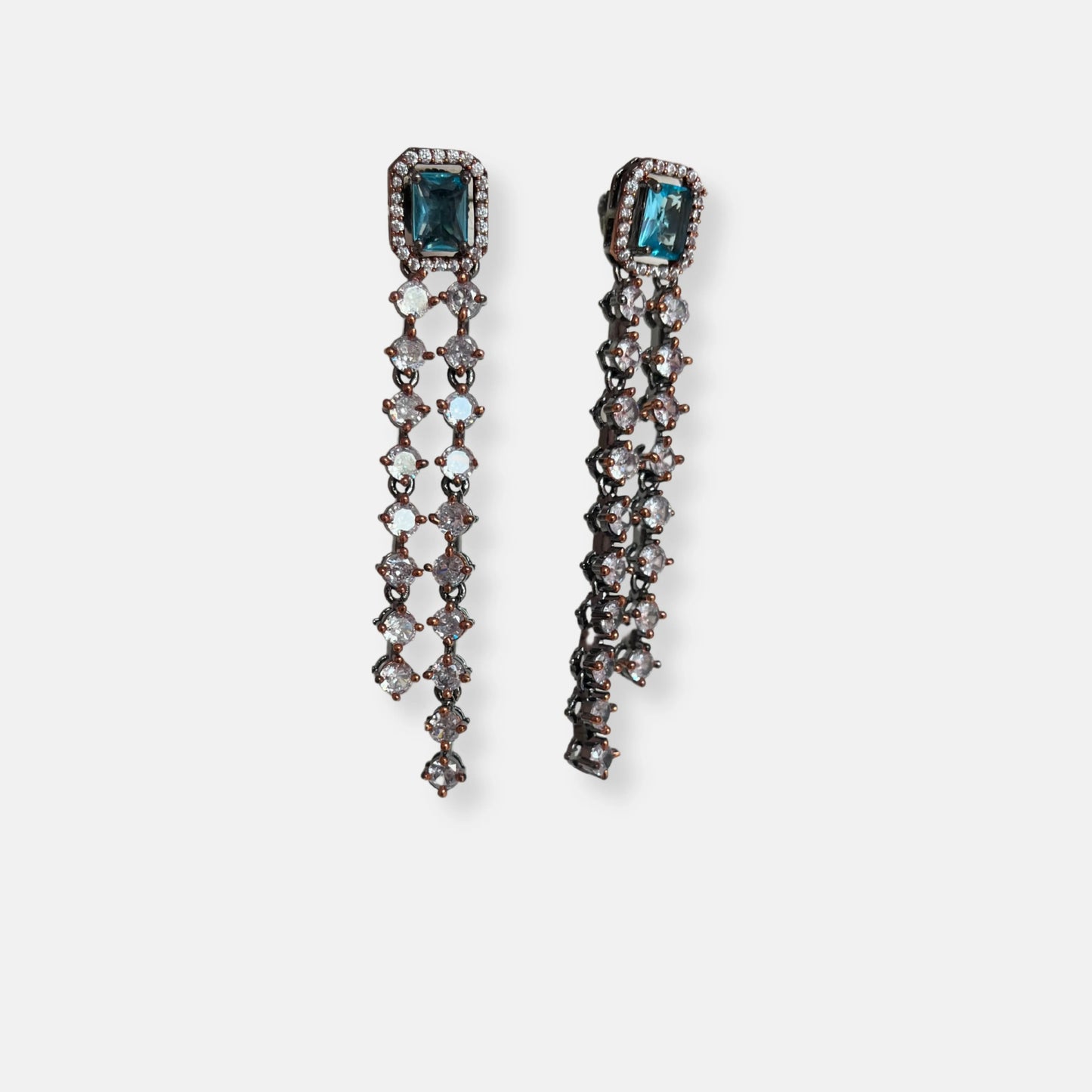 Jewelit Double Layered Aqua Necklace Set in Black Polish And Rose Gold
