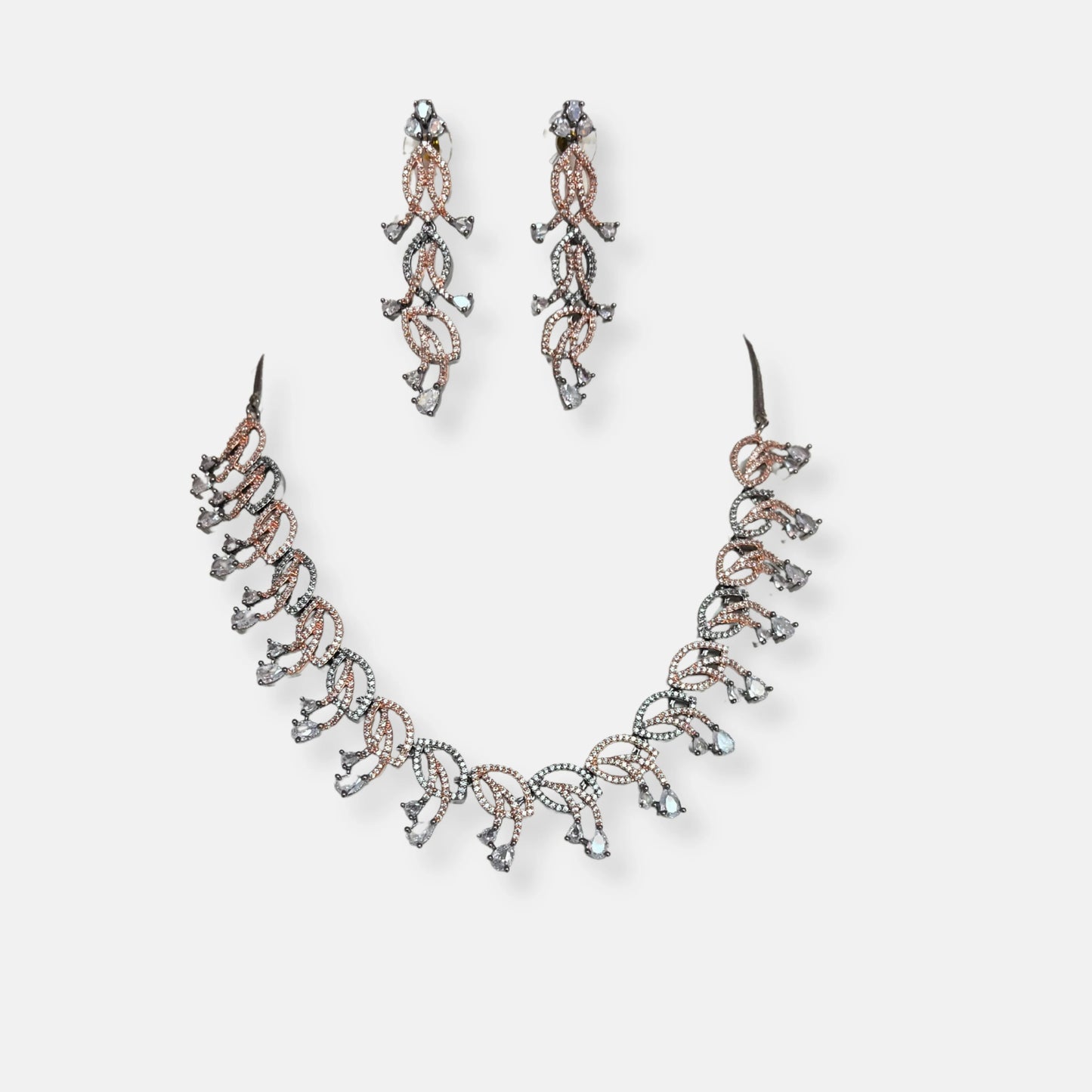 Jewelit Black Rose Sleek Necklace Set With Earrings