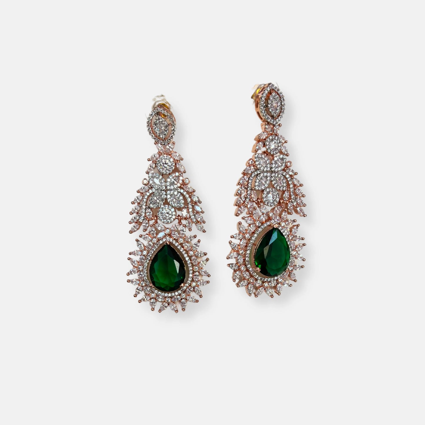 Jewelit Emerald Rose Gold Cubic Zirconia Necklace Set With Danglers