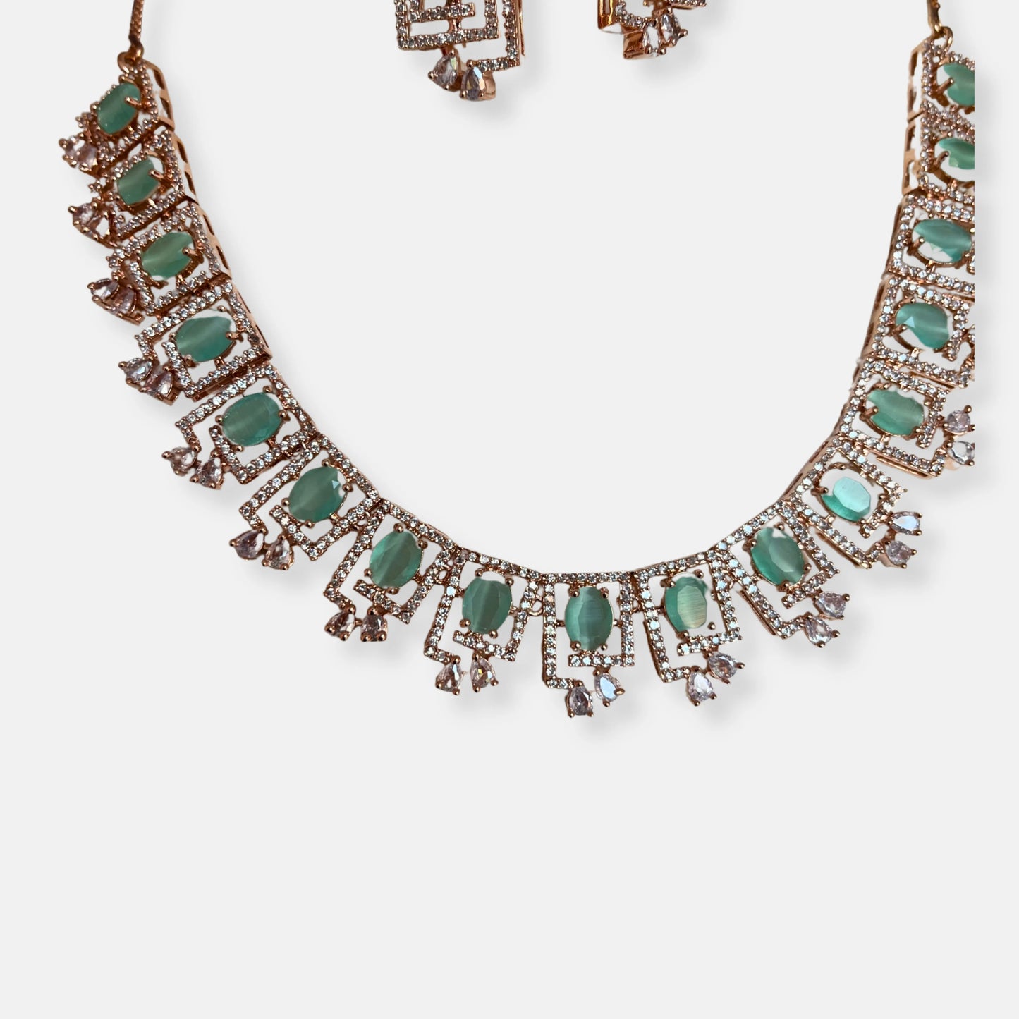 Jewelit Rose Gold Mint Necklace Set With Dainty Maangtika