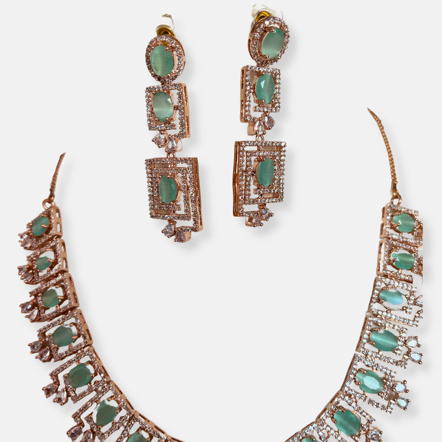 Jewelit Rose Gold Mint Necklace Set With Dainty Maangtika