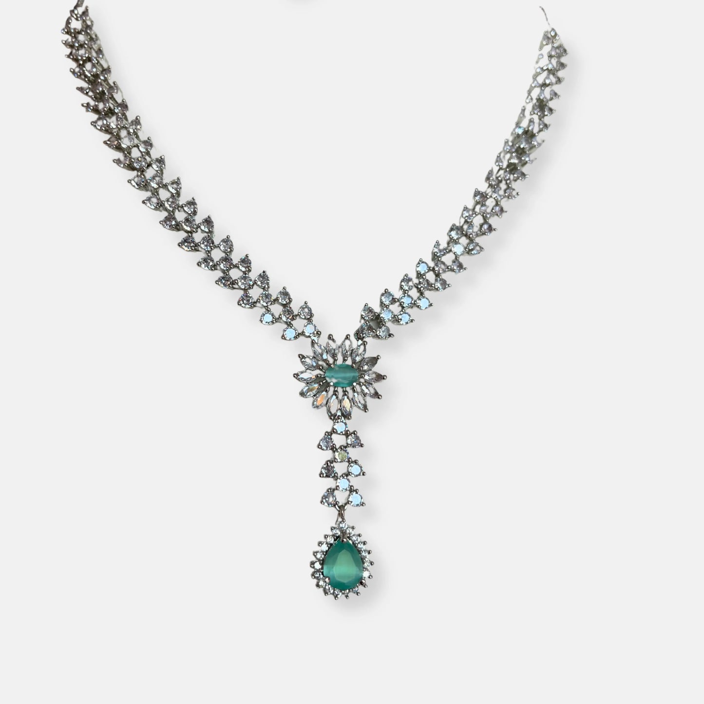 Jewelit Mint Stone Classic Cubic Zirconia Tear Drop Necklace Set