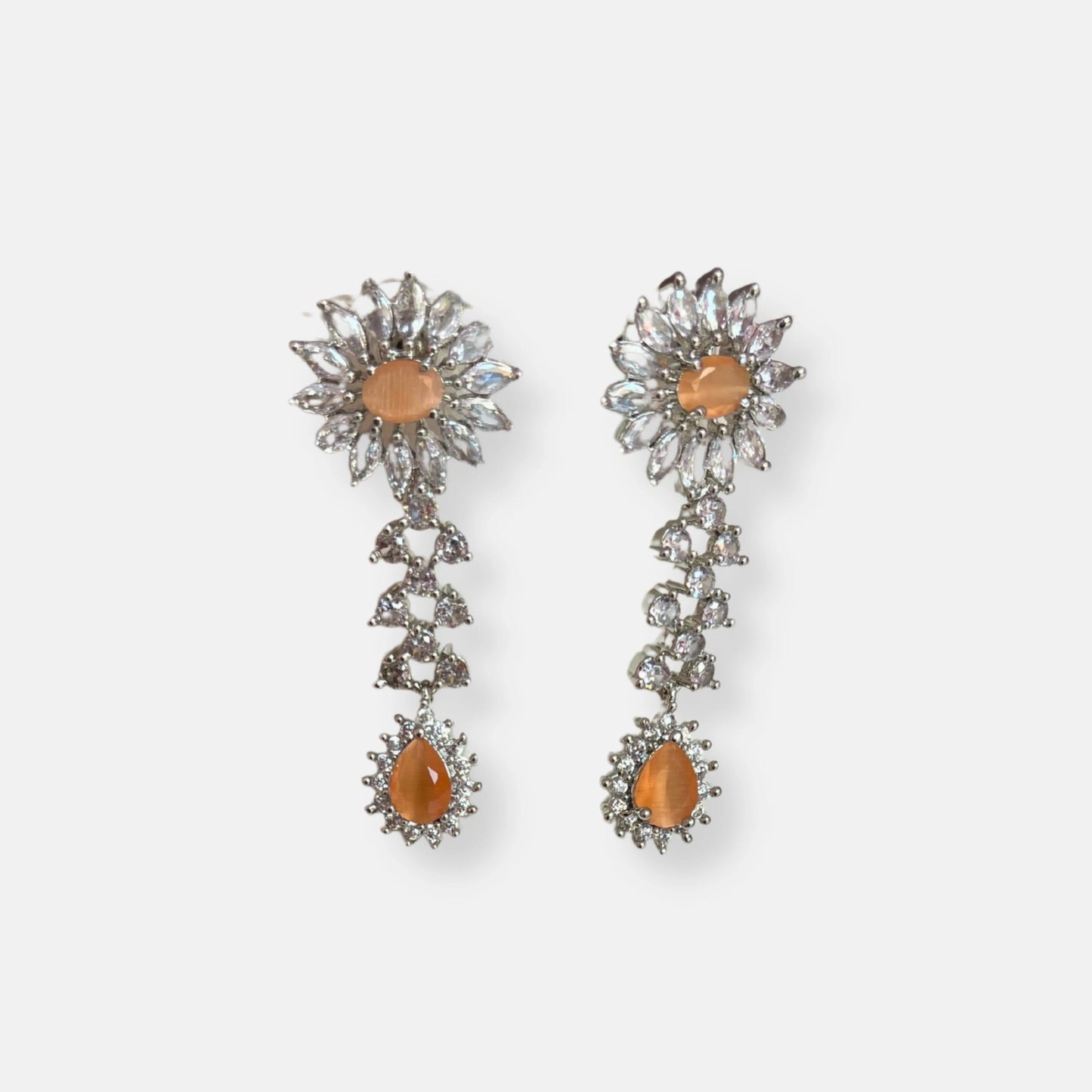 Jewelit Peach Stone Cubic Zirconia Necklace Set With Earrings