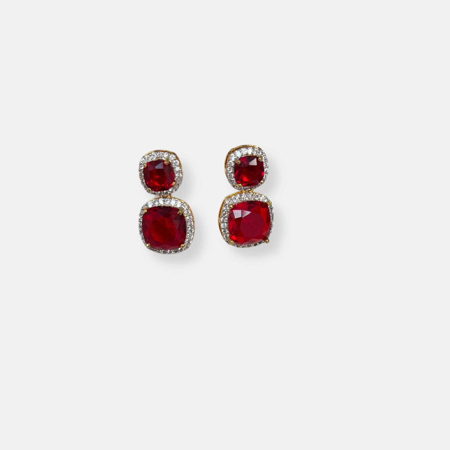Jewelit Faux Ruby Cubic Zirconia Necklace Set Gold Polish With Earrings