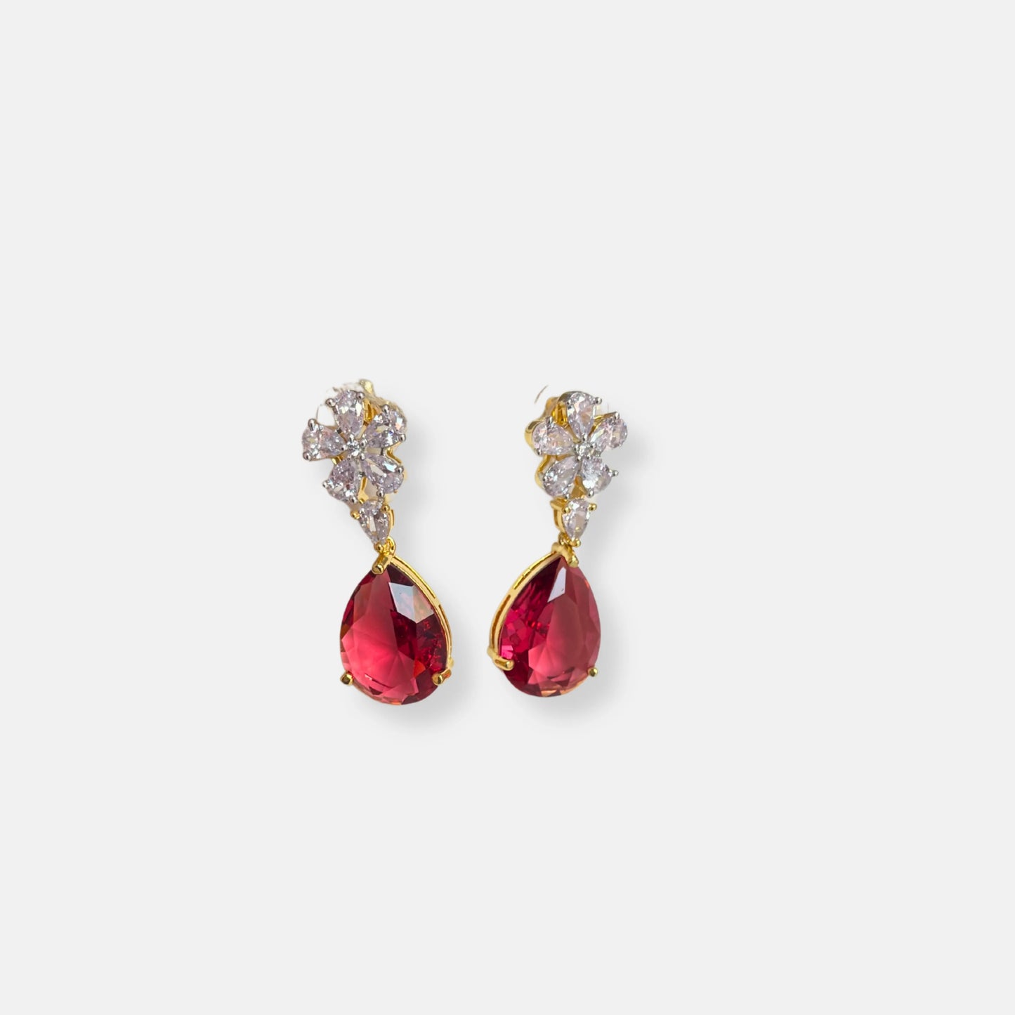 Jewelit Faux Ruby and White Cubic Zirconia Studded Tear Drop Statement Necklace Set