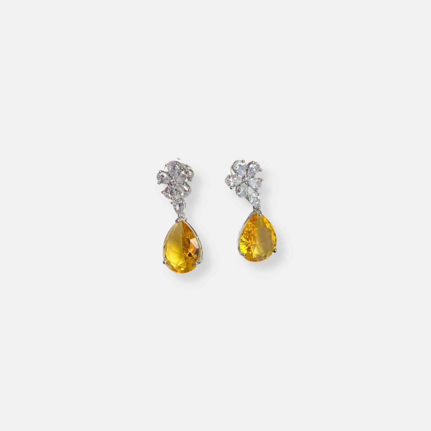 Jewelit Citrine and White Cubic Zirconia Studded Tear Drop Statement Necklace Set