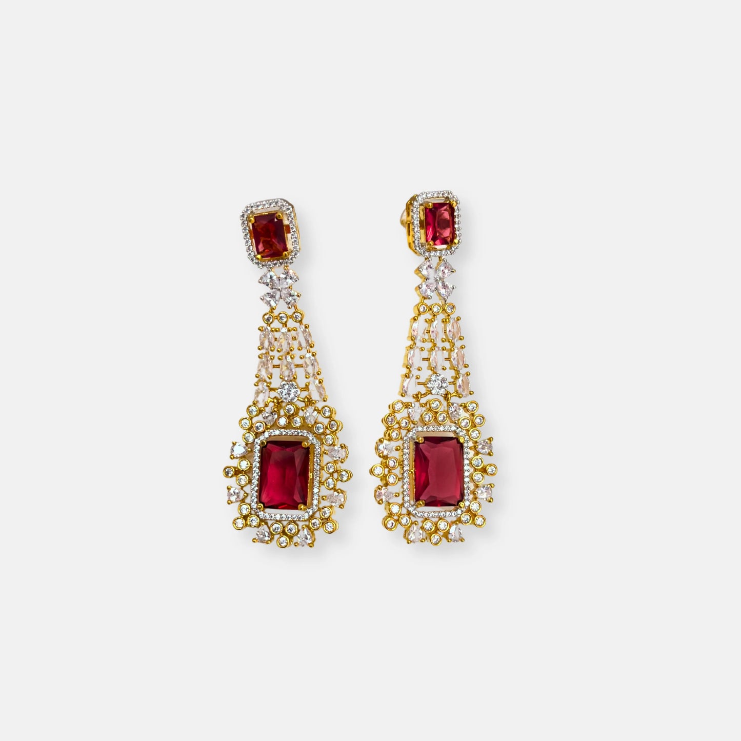 Jewelit Double Layered Ruby Stone Gold Plated Necklace Set With Earrings