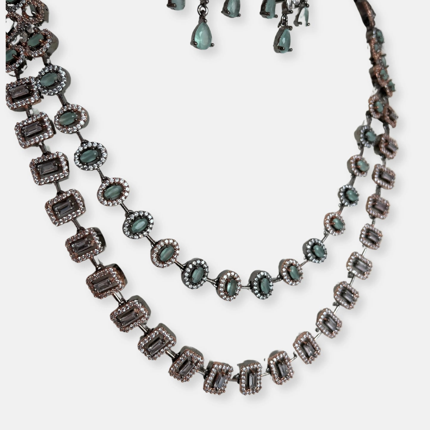 Jewelit Double Layered Aqua Purple Black Polish Necklace Set
