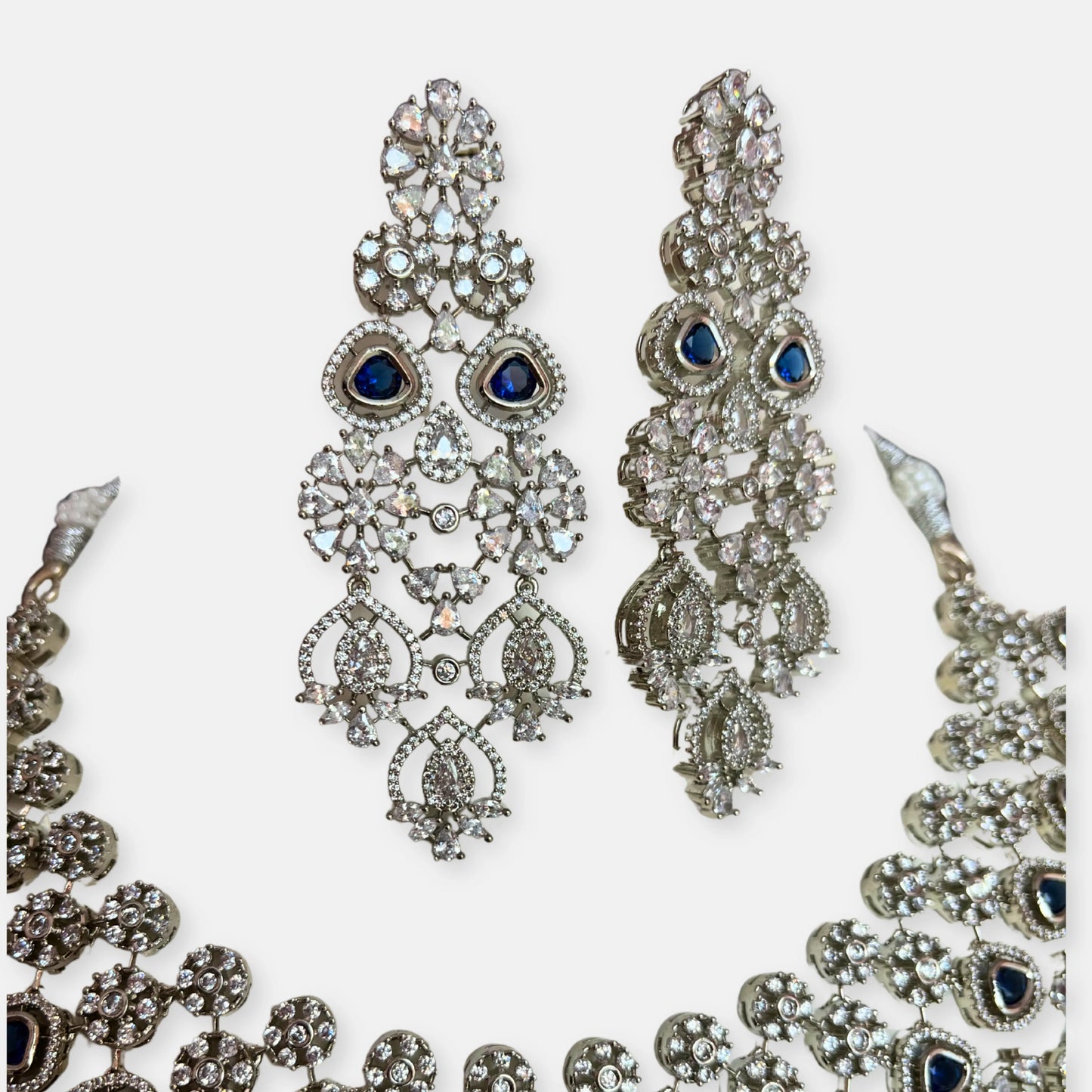Jewelit Cubic Zirconia Sapphire Choker Necklace Set With Danglers