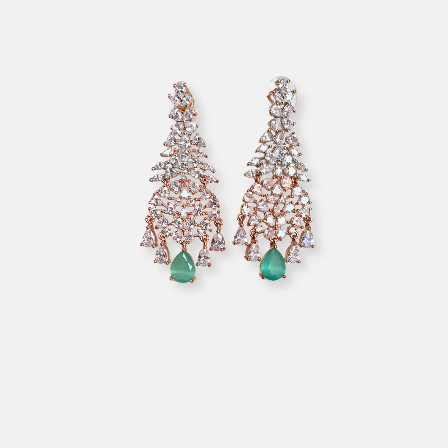 Double Layered Mint Stone Rose Gold Plated Cubic Zirconia Necklace Set