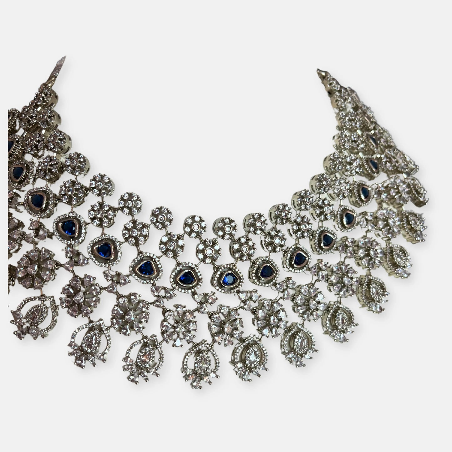 Jewelit Cubic Zirconia Sapphire Choker Necklace Set With Danglers