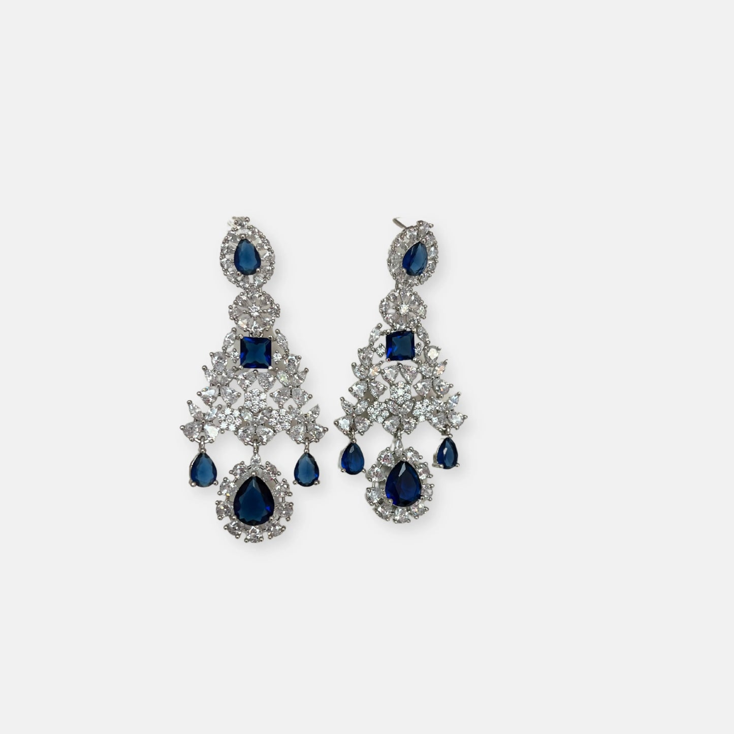 Jewelit Double Layered Sapphire Necklace Set With Earrings