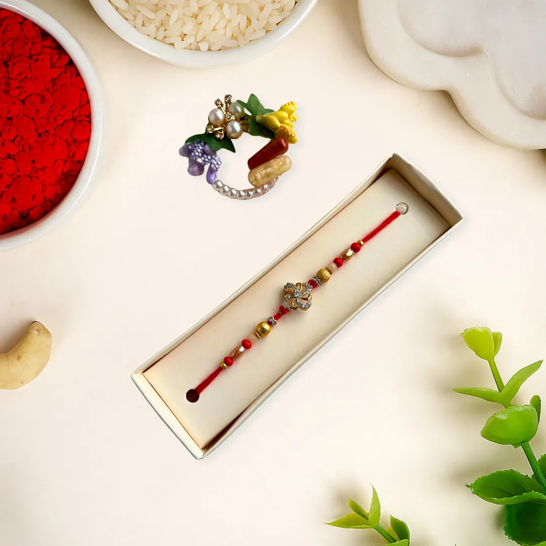 Imperial American Diamond Flower Thread Rakhi