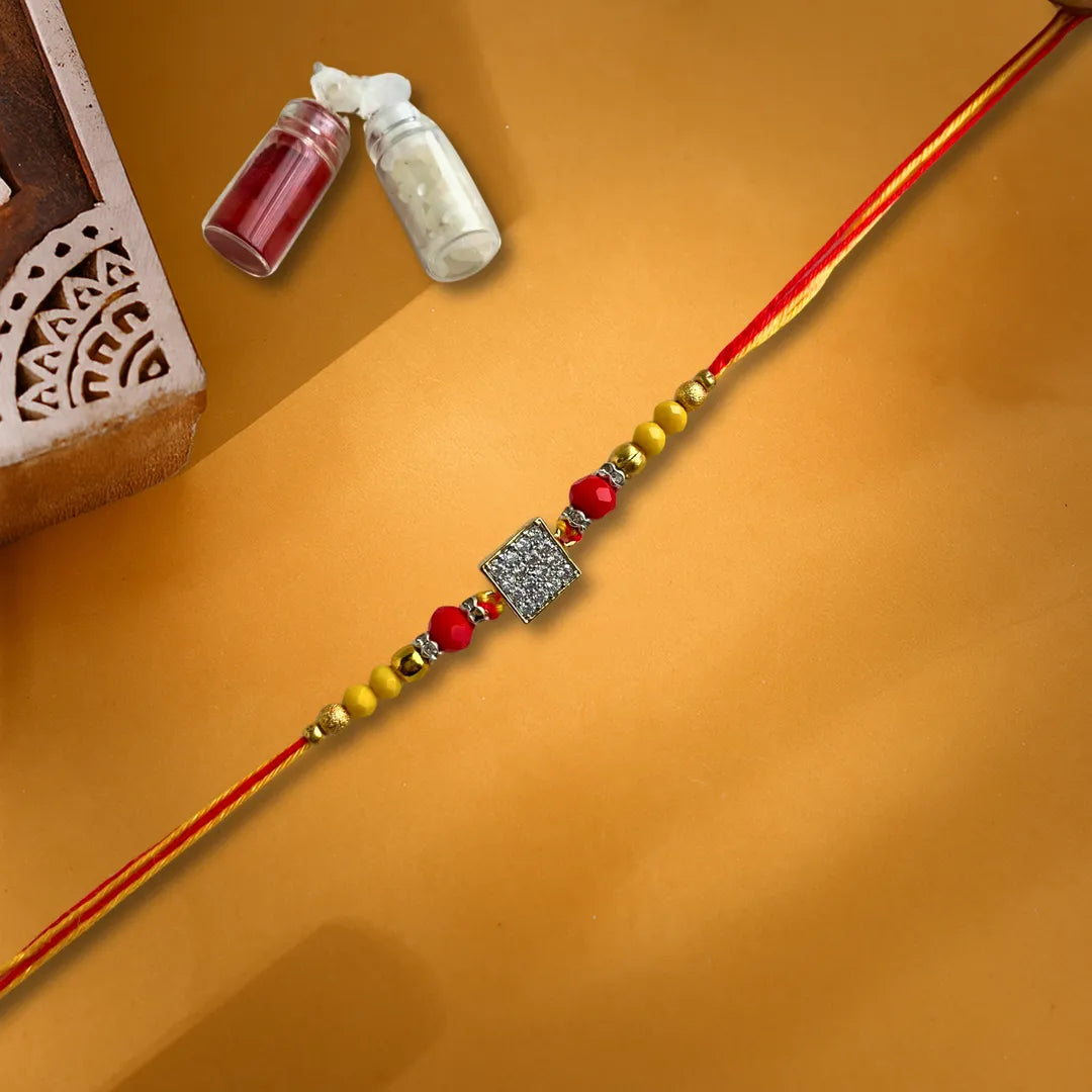 Square Delicate American Diamond Thread Rakhi