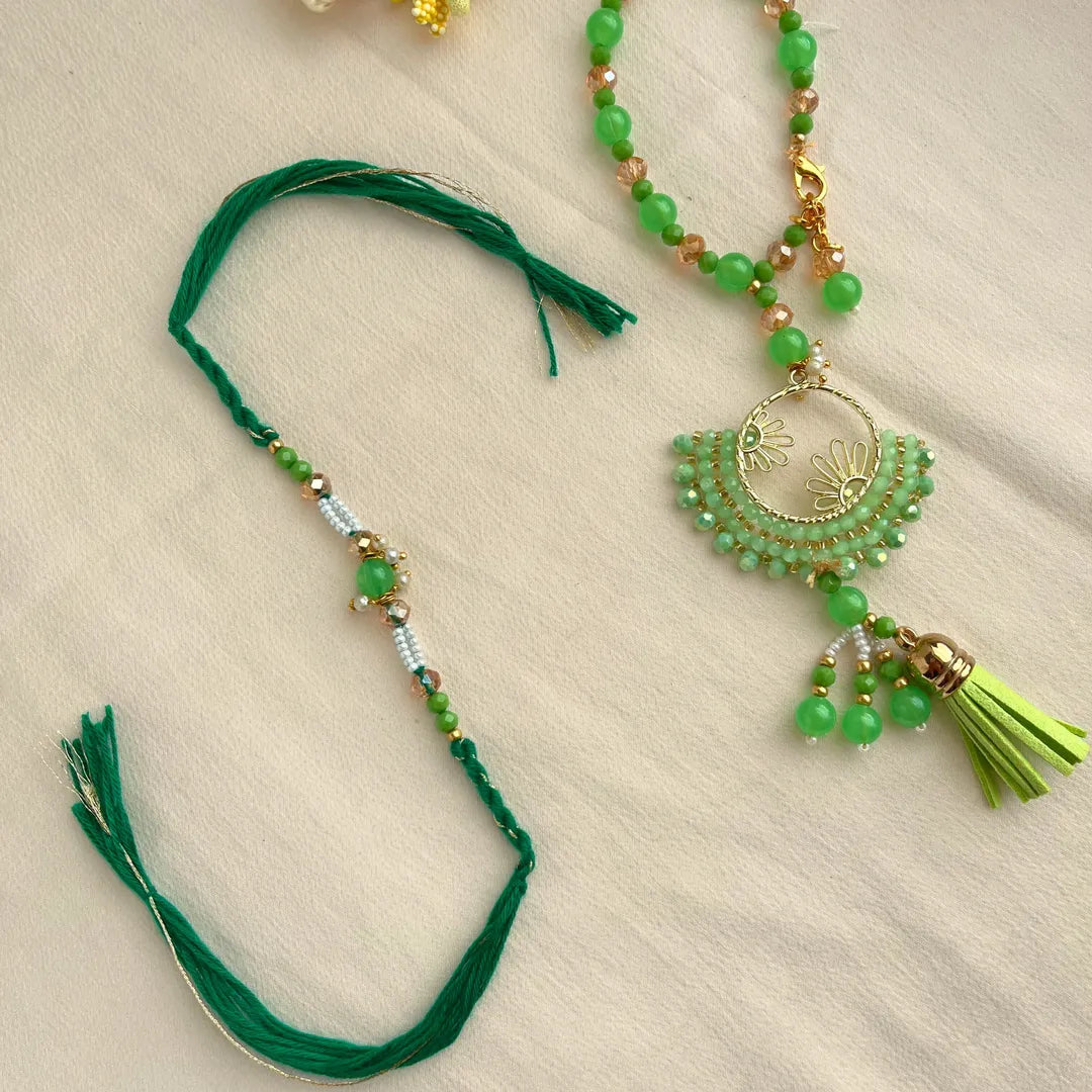 Crystal Pearls Bhaiya Bhabhi Bracelet Lumba Rakhi Set