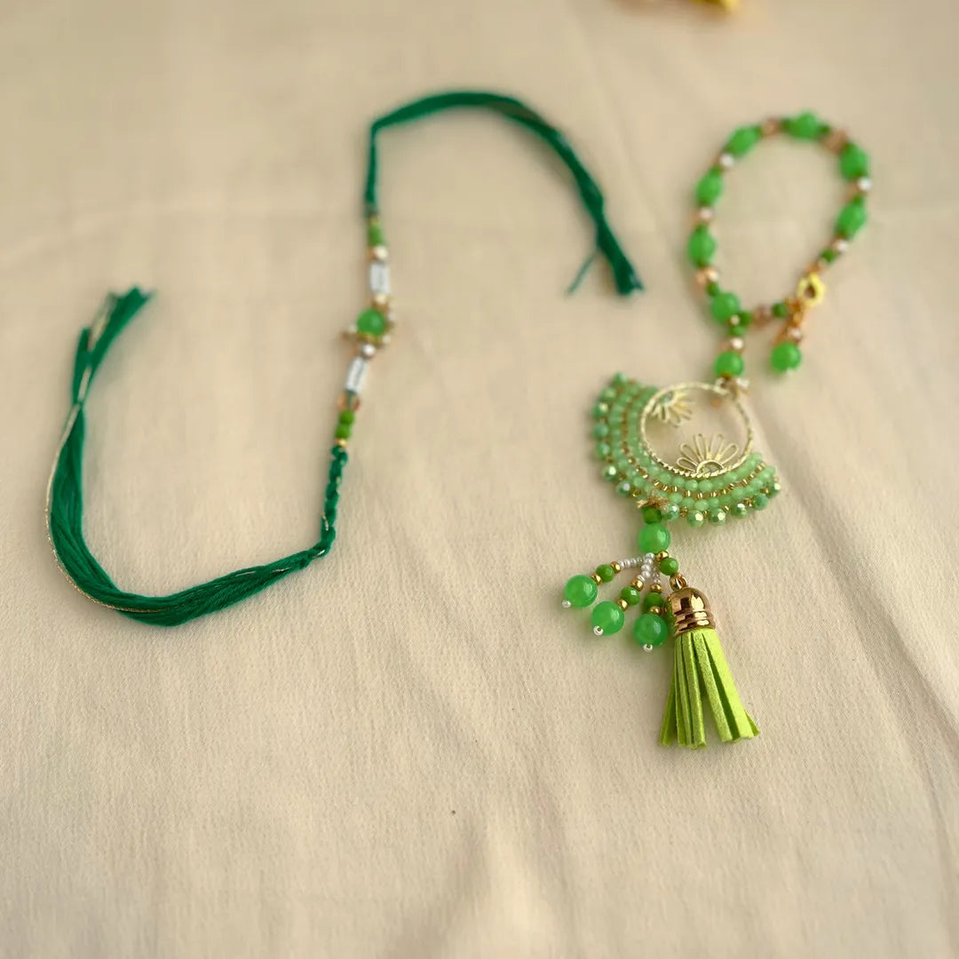 Crystal Pearls Bhaiya Bhabhi Bracelet Lumba Rakhi Set