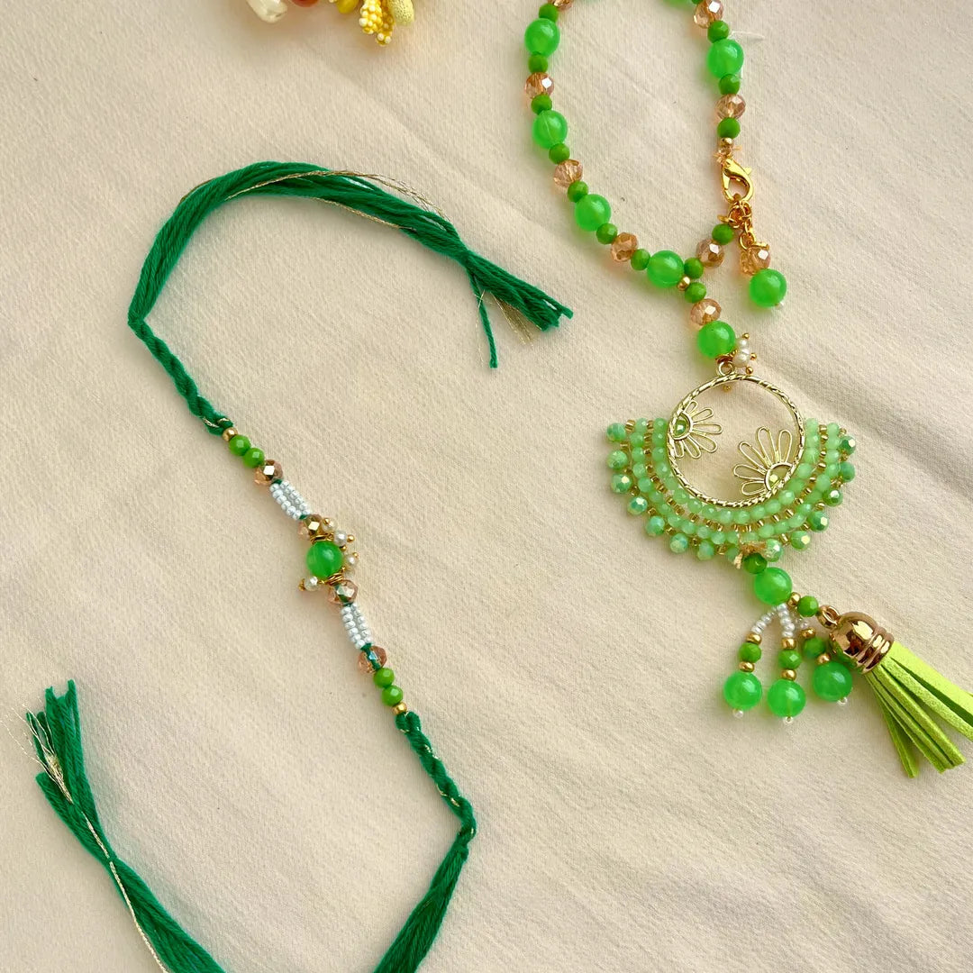 Crystal Pearls Bhaiya Bhabhi Bracelet Lumba Rakhi Set