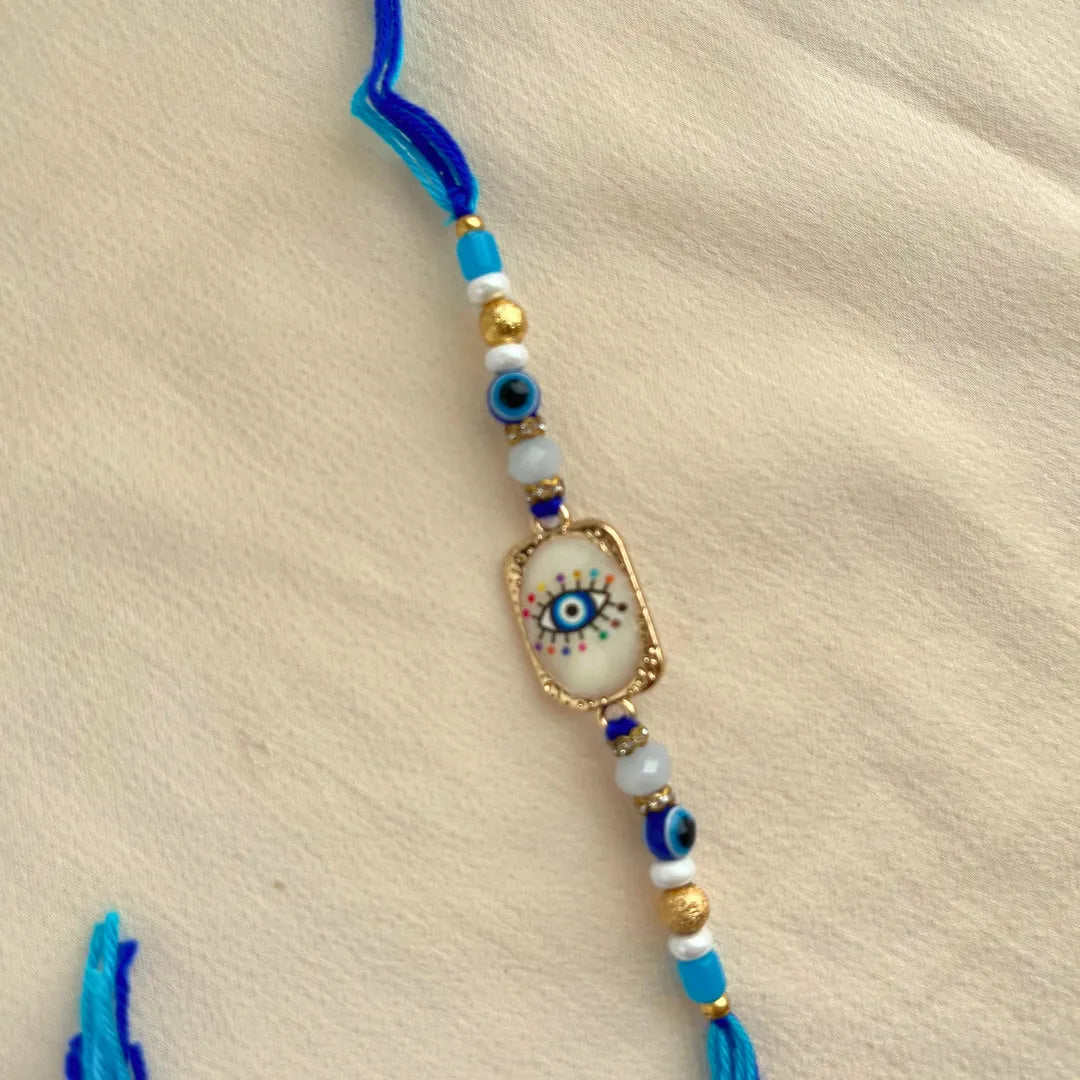 Evil Eye Golden Beaded Thread Rakhi