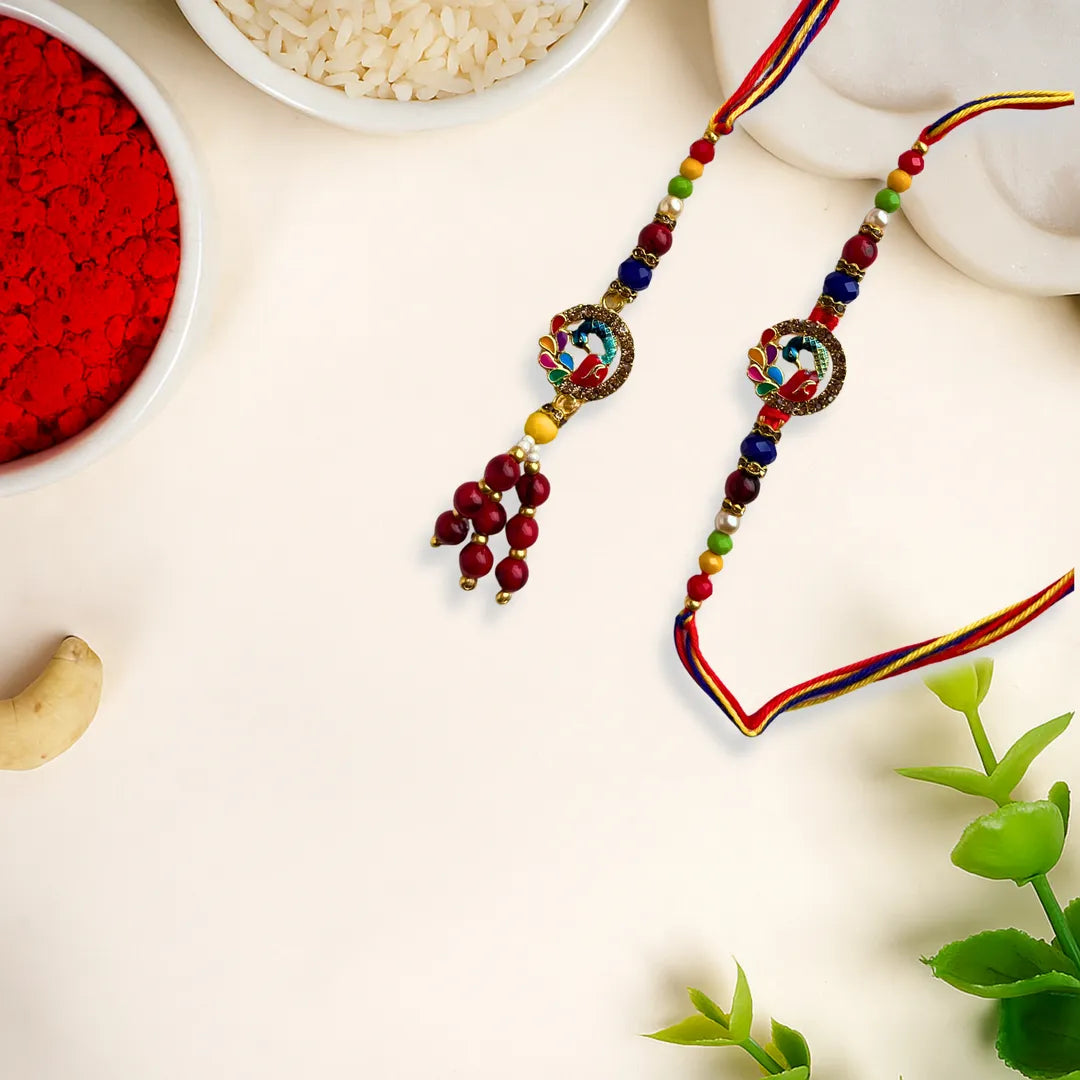 Peacock Bhaiya Bhabhi Lumba Rakhi Set