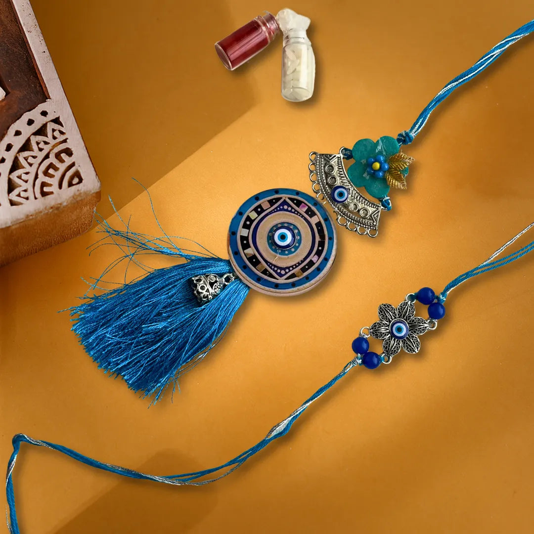 Evil Eye Oxidized Lumba Rakhi Set