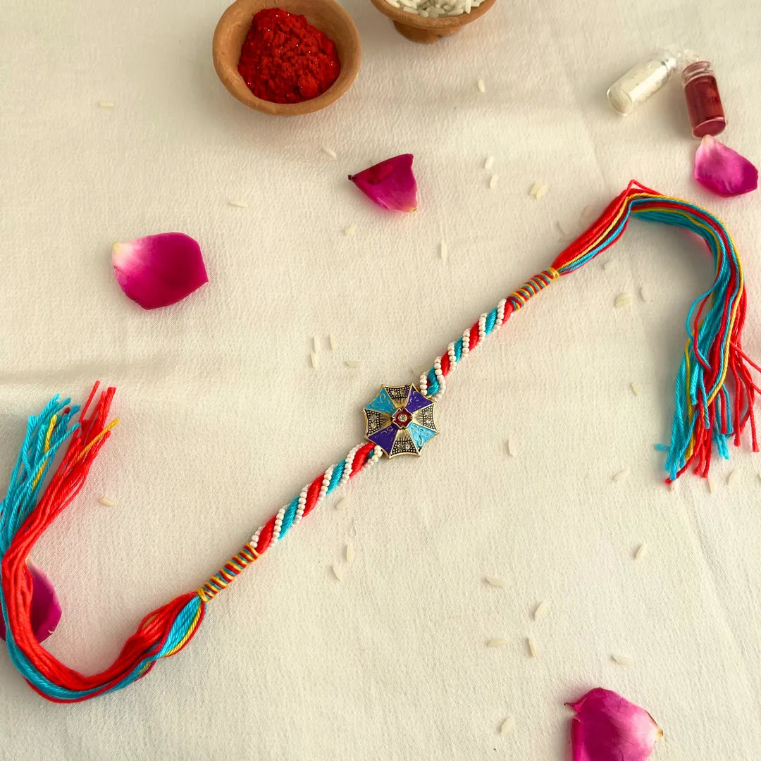 Pearl Embellished Meenakari Knot Mauli Rakhi