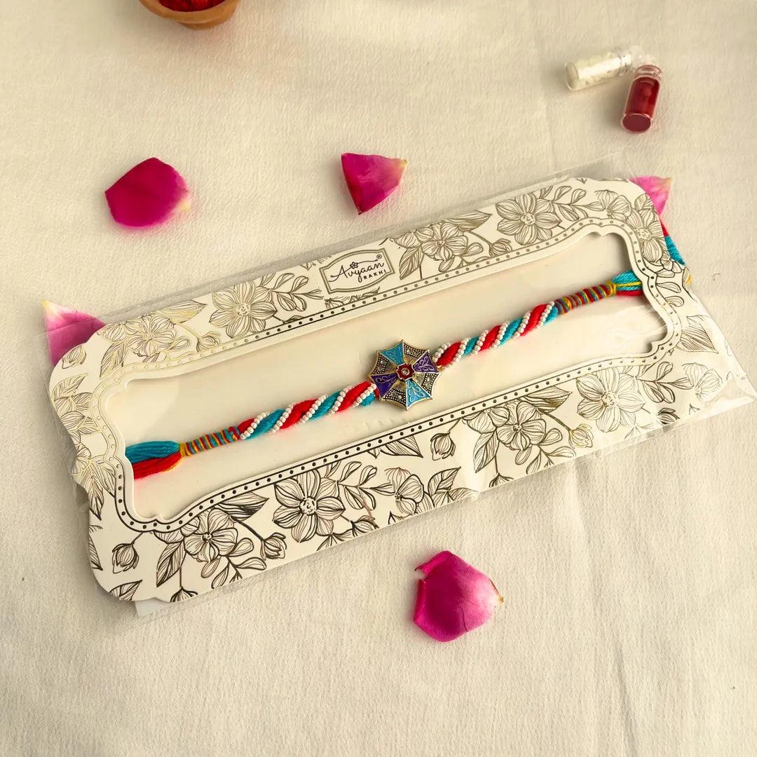 Pearl Embellished Meenakari Knot Mauli Rakhi