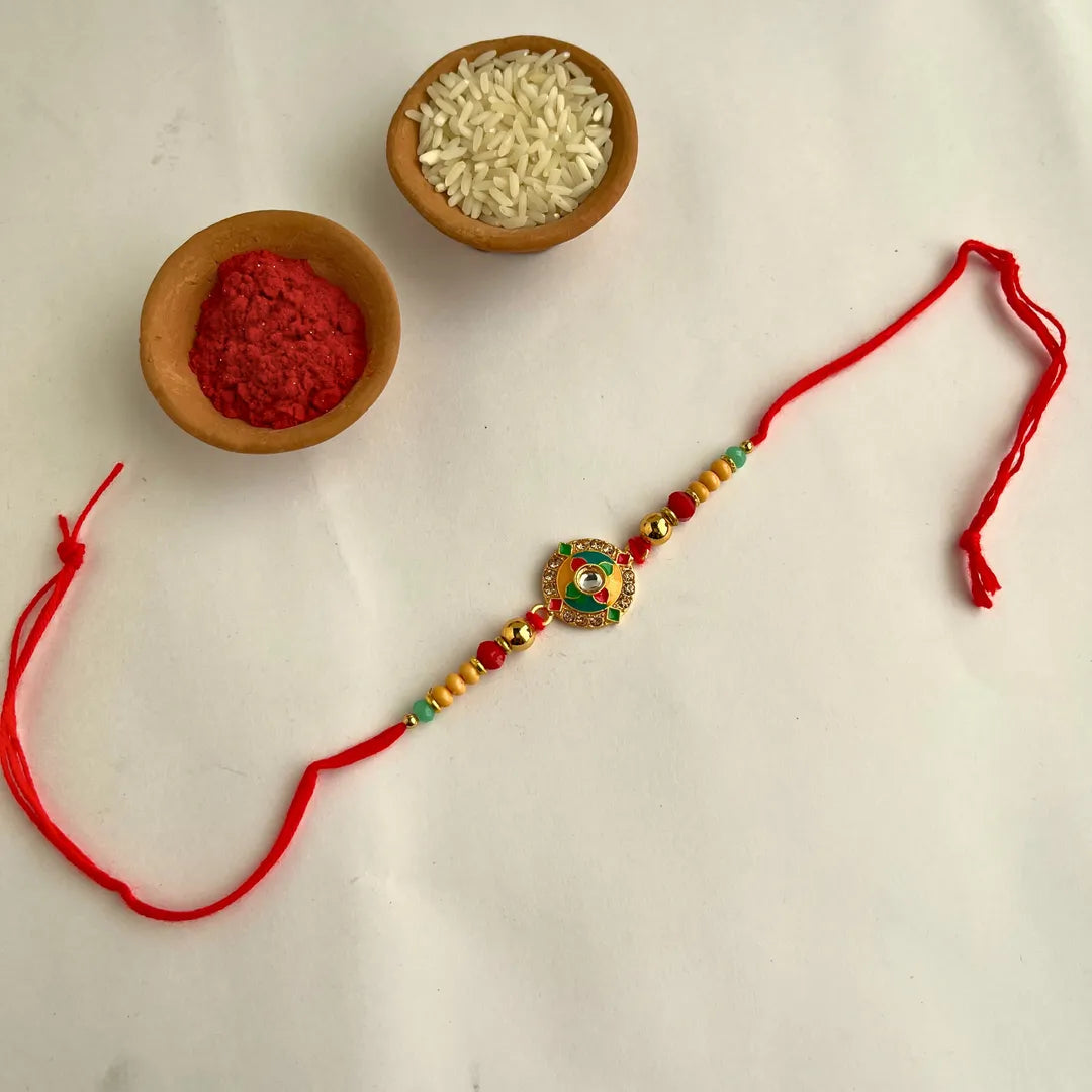 Traditional Meena Bead Thread Rakhi