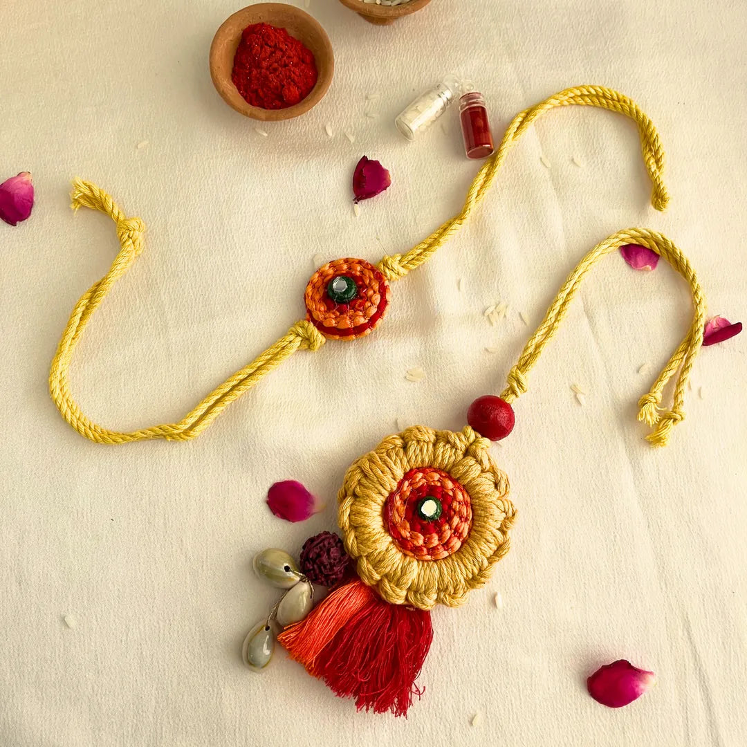 Crochet Bhaiya Bhabhi Mirror Lumba Set Rakhi