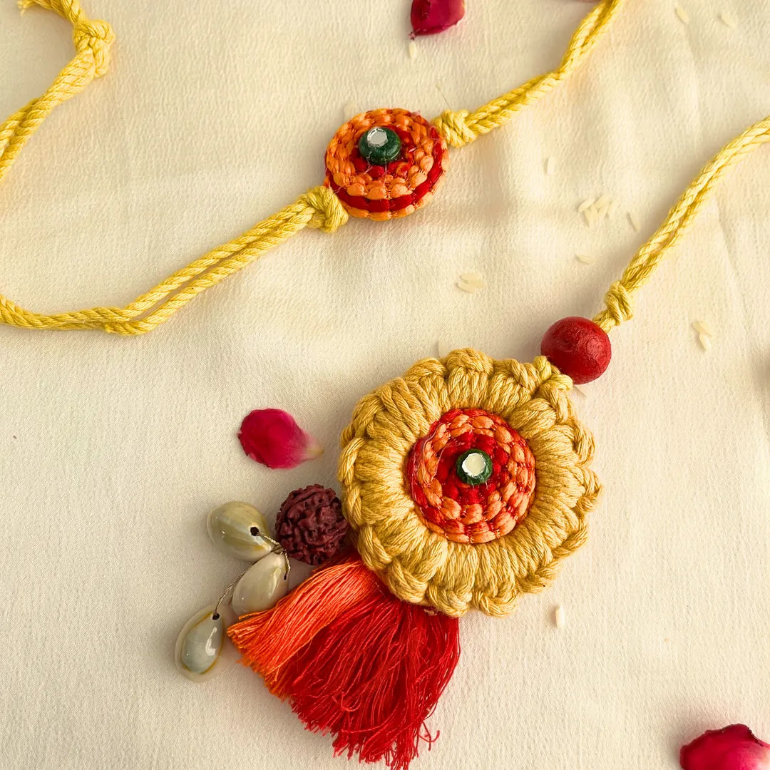 Crochet Bhaiya Bhabhi Mirror Lumba Set Rakhi