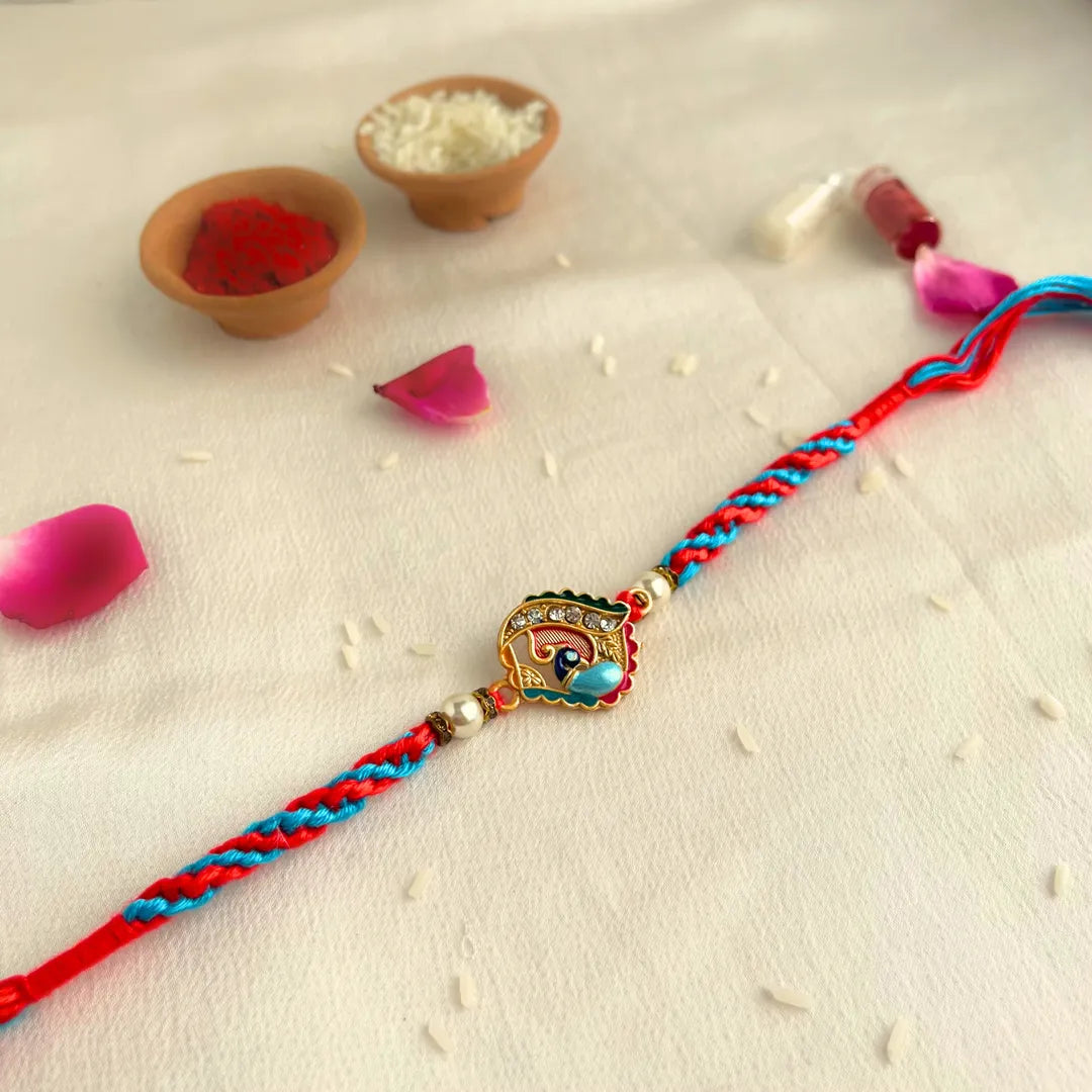 Peacock Meenakari Knot Mauli Rakhi