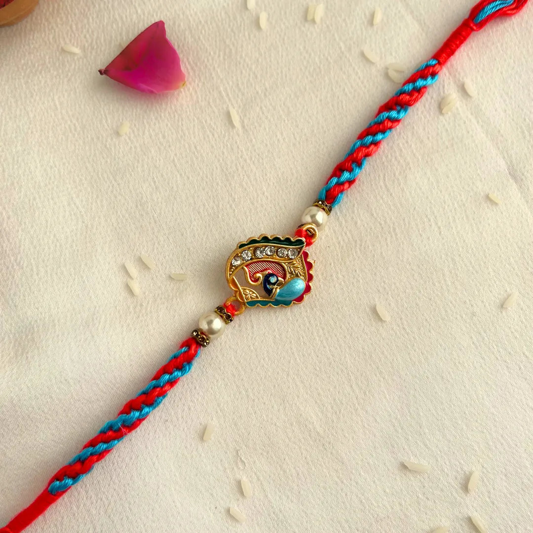 Peacock Meenakari Knot Mauli Rakhi