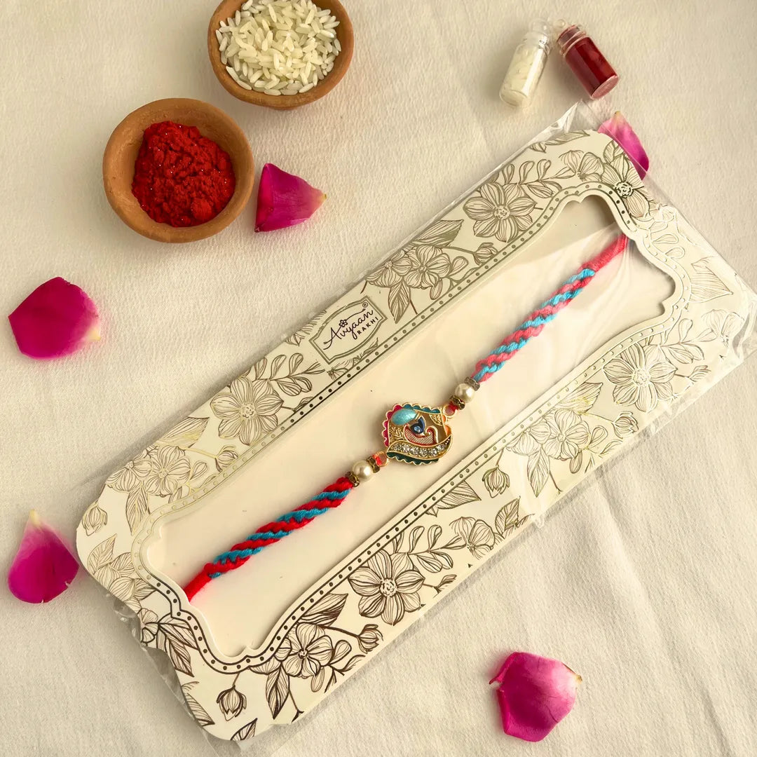 Peacock Meenakari Knot Mauli Rakhi