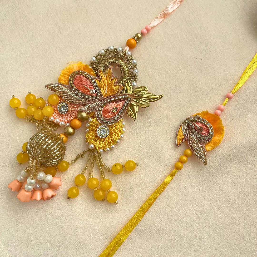Zardosi Cutdana Lumba Rakhi Set