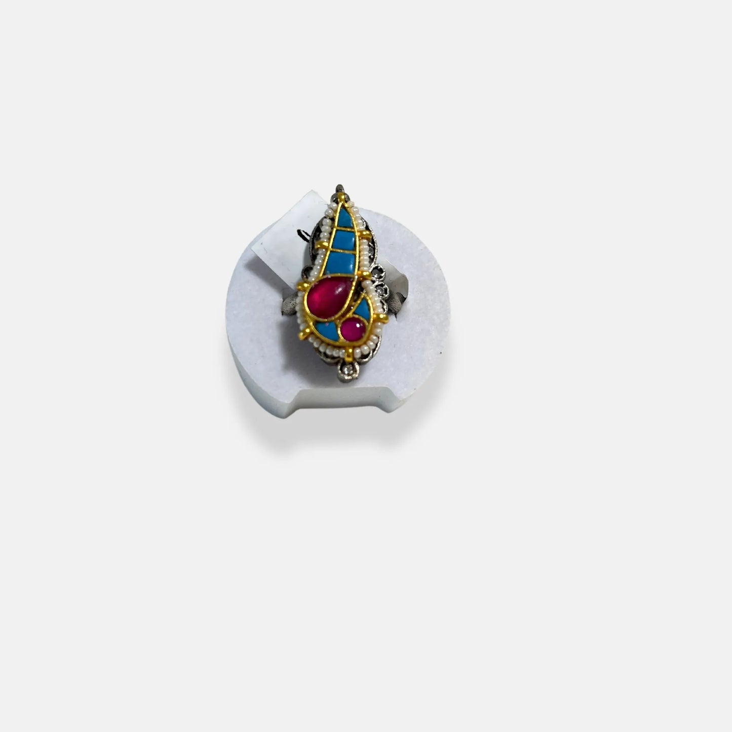 92.5 Silver Plated Jadau Oxidized Cocktail Ring 10005