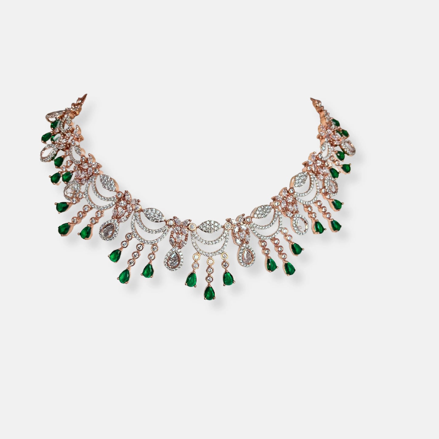 Cubic Zirconia Silver Plated Necklace Set 10006 - Jewelit