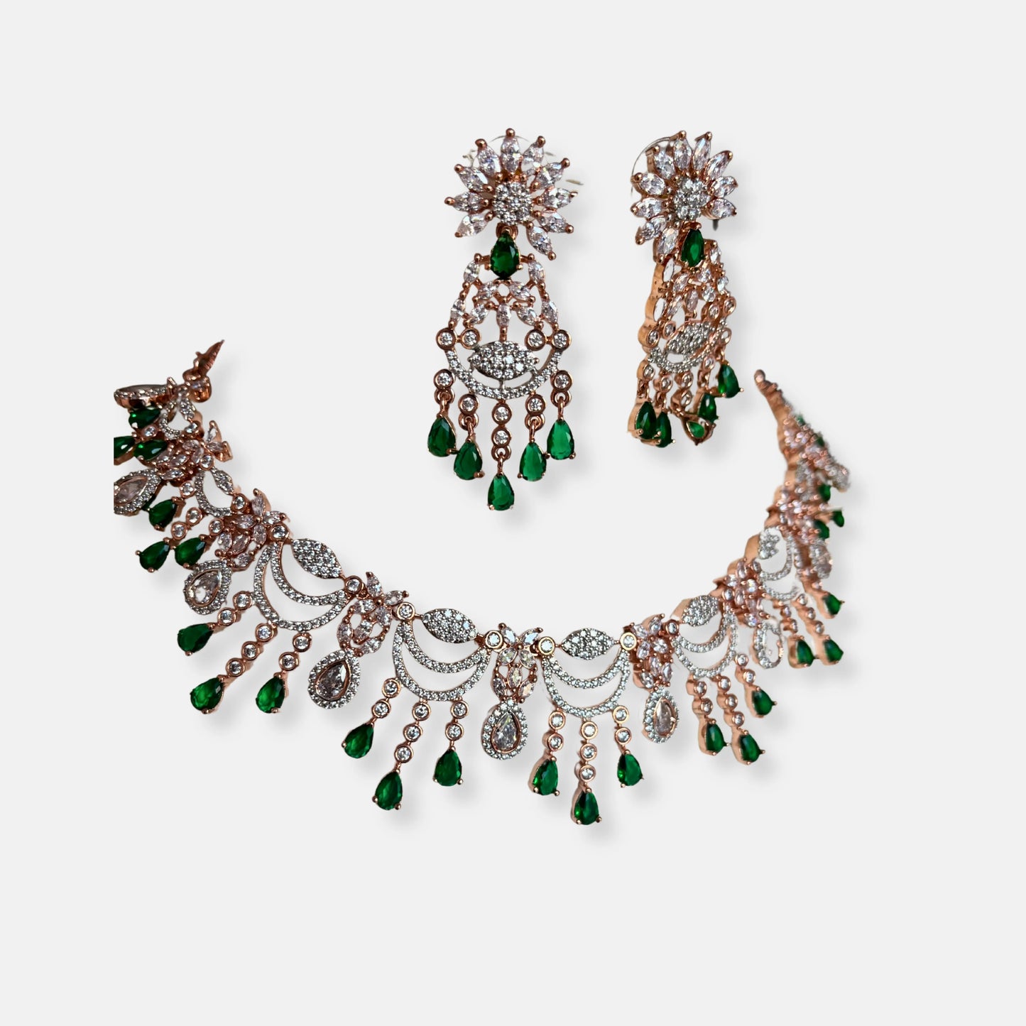 Cubic Zirconia Silver Plated Necklace Set 10006 - Jewelit