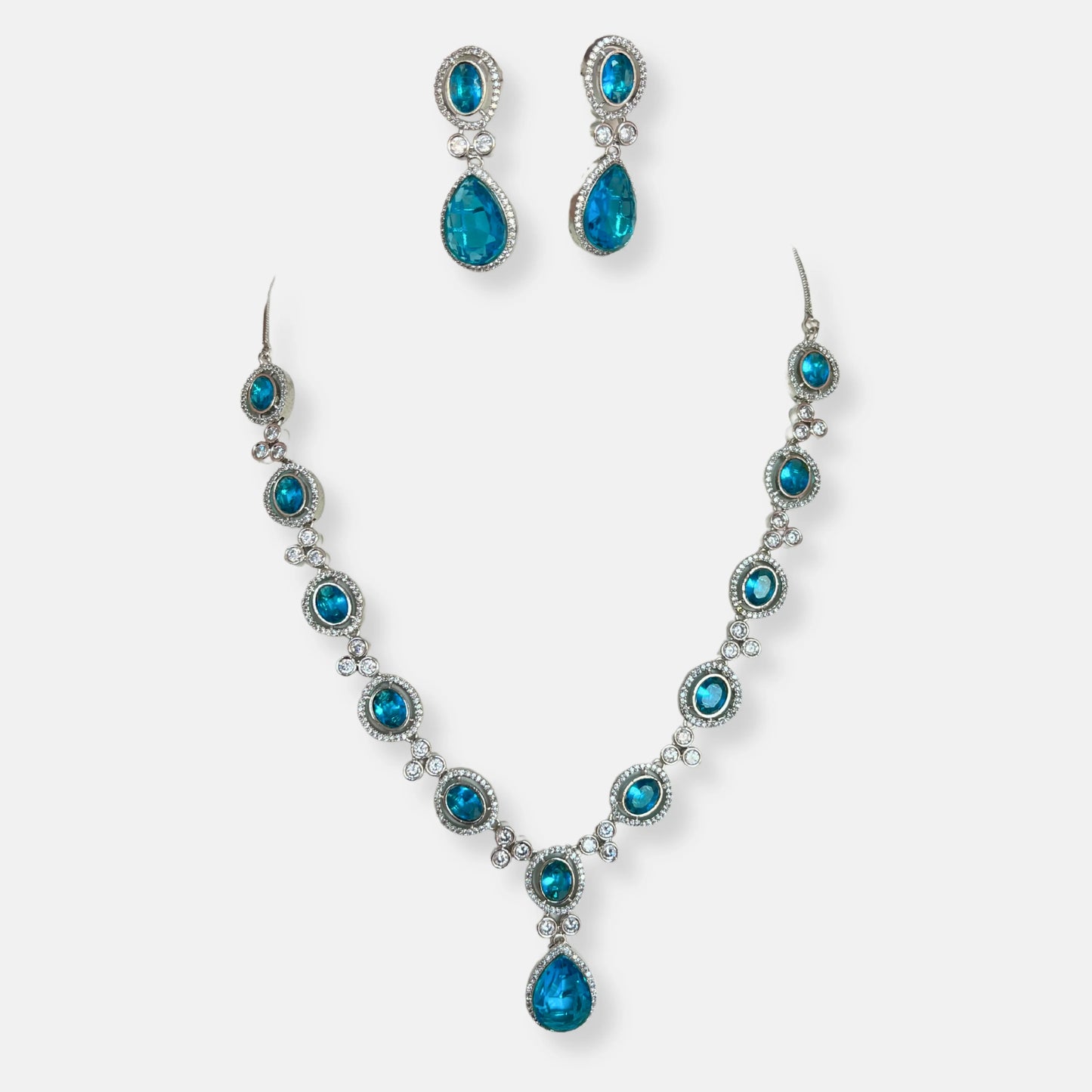 Cubic Zirconia Silver Plated Necklace Set 10001 - Jewelit
