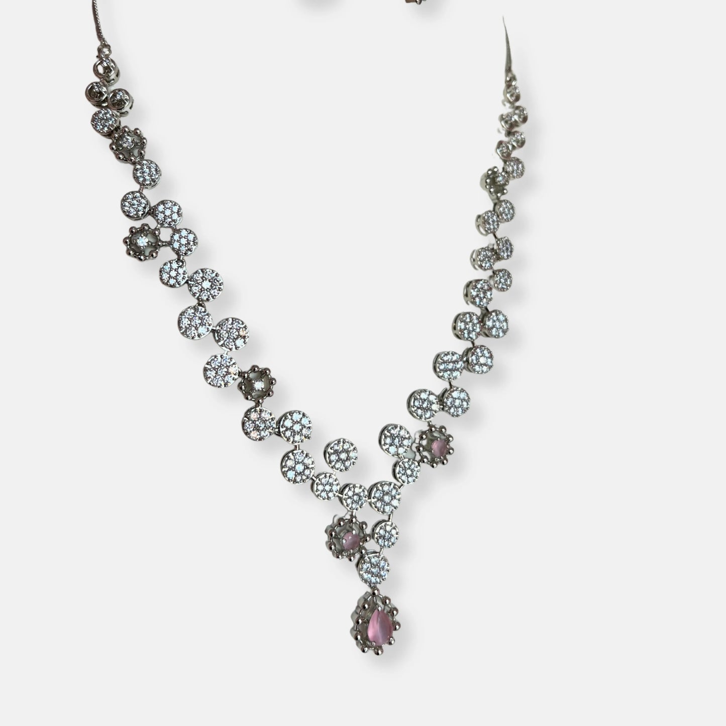 Cubic Zirconia Silver Plated Necklace Set 10025